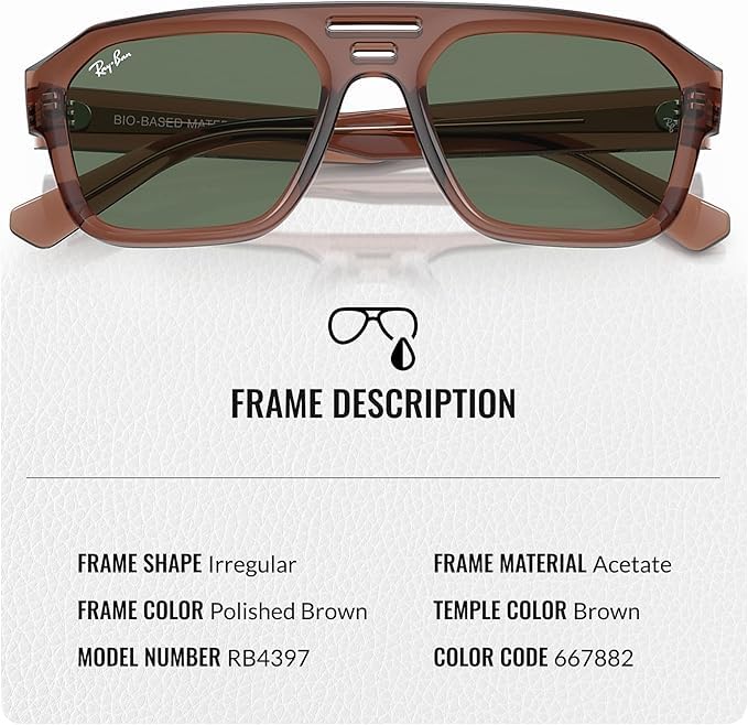 Image of Ray-Ban RB4397 CORRIGAN BIO-BASED Square-Round Shaped Sunglasses for Men & Women with Official RAYBAN Eyewear Kit