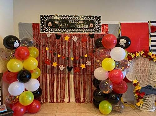 Mickey Mouse Balloons,40Pcs 12 Inch Red Black Yellow Mickey Color Confetti Balloons Kit for Baby Bbay Baby Shower Mickey Mouse Theme Party Supplies Mickey Mouse Kids Birthday Decorations with Ribbon