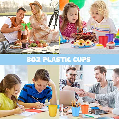 Eccliy 72 Pcs Children Cups Kids Cups 8 Oz Plastic Cups Reusable Cups Unbreakable Plastic Drinking Cups Tumblers For Kids Children, Dishwasher Safe, 6 Colors #TOP6