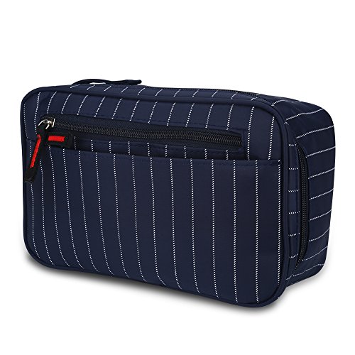 Preisvergleich Produktbild TOPINCN Reise-Kulturbeutel, wasserdicht, mit Reißverschluss, mit Fächern, Griff für Männer, Reisen, Geschäftsreisen Dunkelblaue Streifen