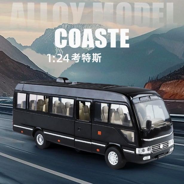 Image of 1.24 Scale Toyo ta Coaster Bus Exclusive Alloy Metal Pull Back Die-cast Model with Sound Light Mini Auto Toy for Kids Metal Model Toy with Sound and Light. (1.24 Scale -Black)