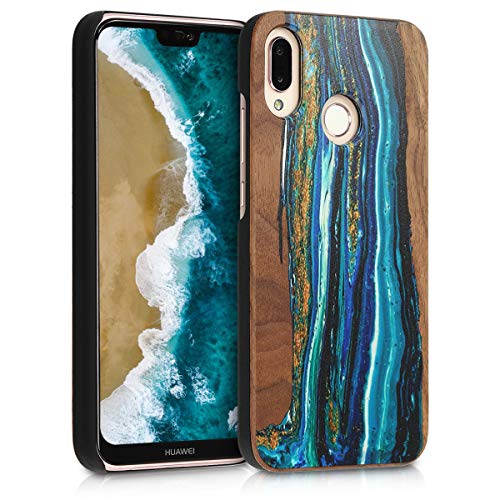 kwmobile Funda Compatible con Huawei P20 Lite - Carcasa de Madera - Case Trasero Duro Ondas