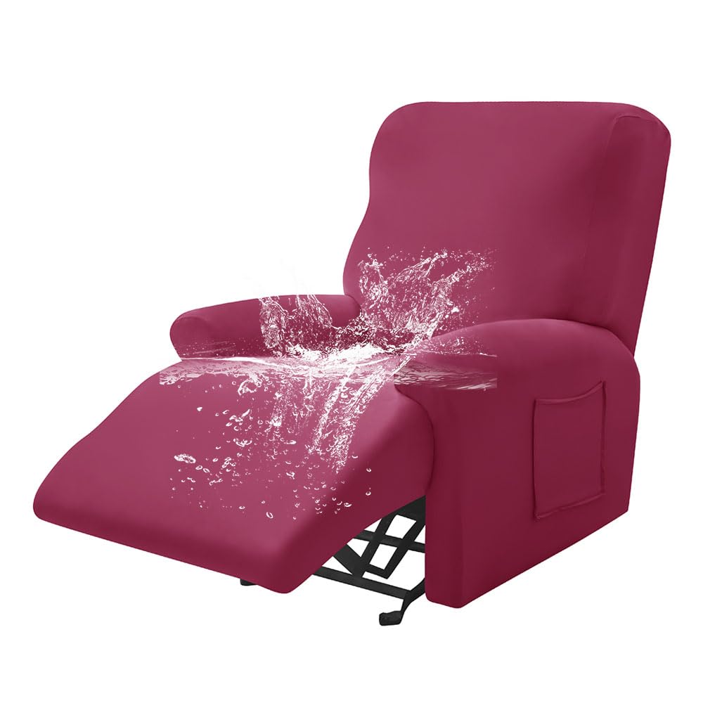Highdi Funda de Sillón Relax Elástica para Sillón Reclinable, Impermeable Funda Reclinable Color Sólido con Bolsillos Laterales, Antideslizante y Lavables Fundas Protector (Rojo Burdeos,1 Plaza)
