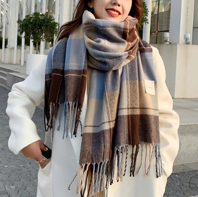 Dninmim Bufanda a cuadros para mujer, para invierno, cálida, cachemira, larga, bufanda, chal y envolturas