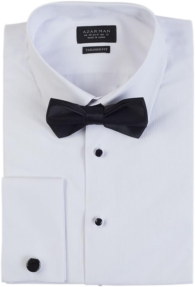 AZAR MAN Slim Fit Lay Down White French Cuff Tuxedo Dress Shirt Combo