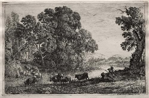 Pintura sobre lienzo il bovaro di Claude Lorrain premium