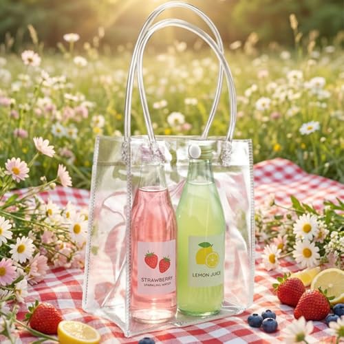 Sacs de fête transparents en PVC imperméable et réutilisable avec anses robustes