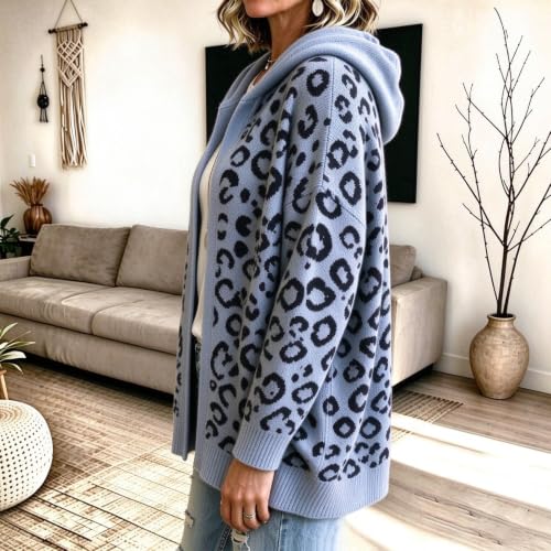 Womens Leopard Print Cardigan Sweater Open Front Knit Cardigan with Hood - image 4