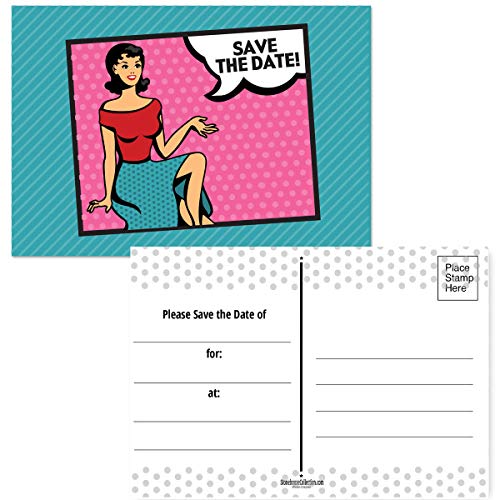 Image of Stonehouse Collection Retro Save The Date Postcards - 4 inch x 6 inch Postcards - Wedding, Baby Shower, Birthdays, Celebration Announcements - 40 Postcards (Retro)