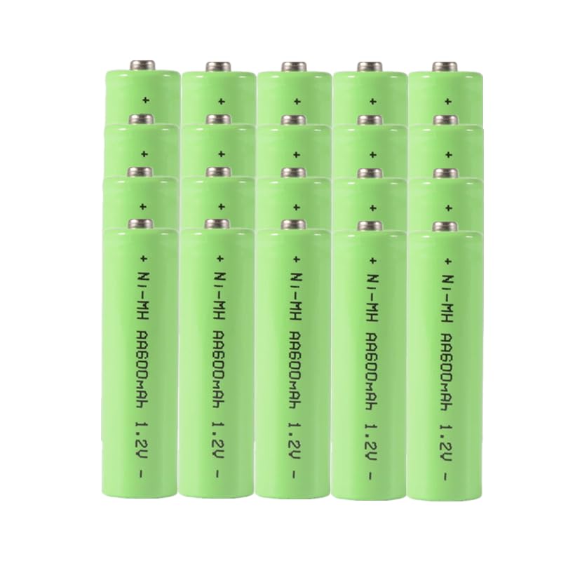 Lot de 20 piles rechargeables Ni-MH AA 600 mAh 1,2 V pour lampes de jardin, télécommandes, jouets