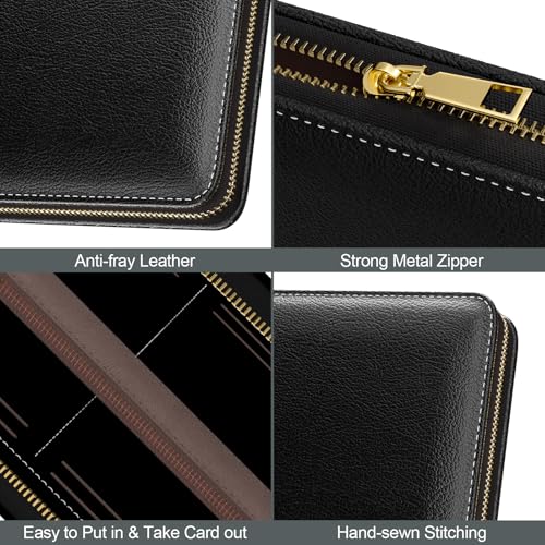 Image of Nipichsha Womens Wallet, RFID Wristlet Wallet for Women, Cute Ladies Purse, Large Credit Card Clutch Purse, Leather Card Holder Wallets with Zipper & Phone Holder, Black