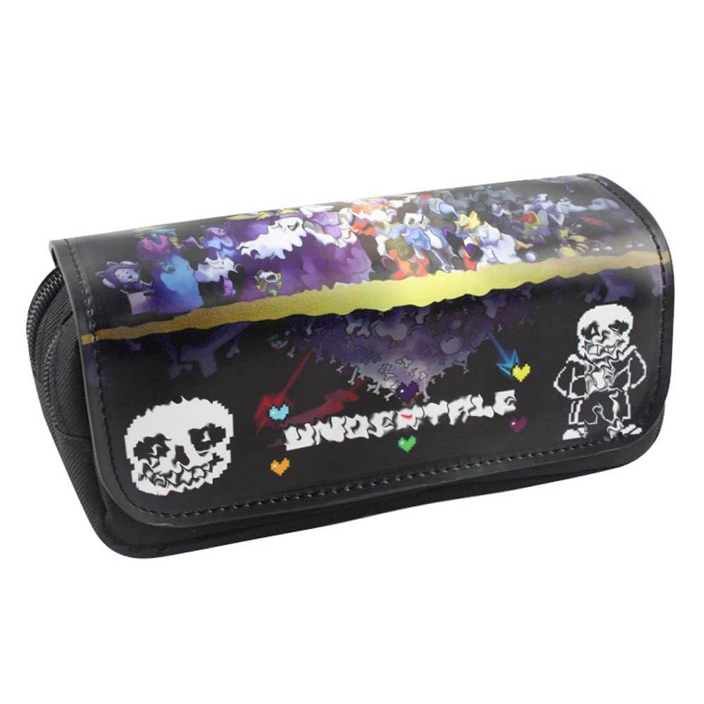 FEIDIAO Under Tale Pencil Case Blue Under Tale Sans Student Pen Pouch Stationery Bag Portable Zippered Cosmetic Bag (D)
