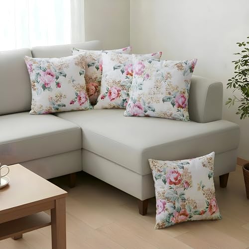 Image of Clasiko Cotton Cushion Covers 20x20 - Set of 5 Decorative Cushion Covers, Rosette Royal, Soft Cotton, Hidden Zip, Sofa & Bedroom Decor