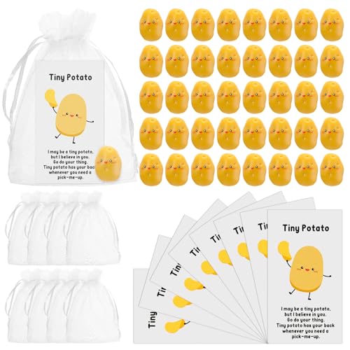 Huwena 30 Set Inspirational Potato Gift Bulk Resin Cute Realistic Potato with Funny Card Organza Bag Positive Emotional Gift for Graduation End of Year Student Teacher Nurse