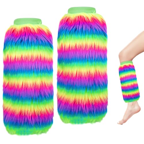 Image of Rainbow Furry Leg Warmers, Rainbow Furry Fluffy Leg Warmers (1Pair)