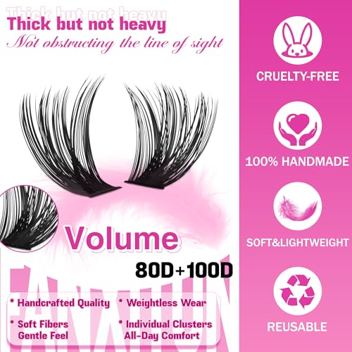 Image of DIY Lash Extension Kit Volume Thick Lash Clusters D Curl 80D+100D 10-16MM Eyelash Extension Kit Individual Lashes Lash Cluster Kit For Beginners (No Glue)