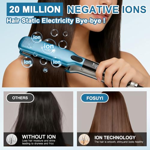 Image of Professional Hair Straightener,500 Fahrenheit Degree High Temp Flat Iron,2 Inch Ceramic Wide Plate,2 in 1 Straightener and Curler,Negative Ion Anti-Frizz Styling Tool for Smooth and Shiny Hair