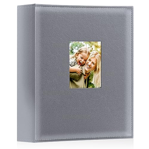 Image of Ywlake Photo Album 4x6 400 Pockets, Leather Photo Albums Holds 400 Vertical Pictures Only Grey