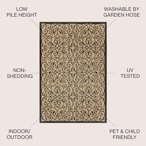 JONATHAN Y SMB107A-6SQ Madrid Vintage Filigree Textured Weave Classic, Traditional, Transitional Indoor/Outdoor Black/Khaki 180 cm Square Area Rug for Backyard, Patio, Porch - Image 3