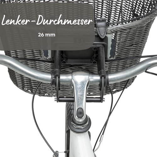 TRIXIE Front-Fahrradkorb – Fahrradkorb für Hunde – mit Lenkerhalterung und Gitter – mit Kissen – grau – 44 × 41 × 34 cm