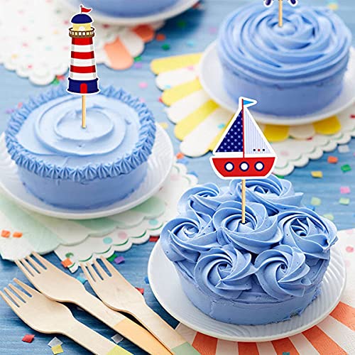 25 Pcs Nautical Theme Cupcake Toppers Picks, Ocean Ship Navigation Party Cake Toppers For Kids Birthday Party Cake Decoration, Baby Shower And Dessert Décor #TOP3