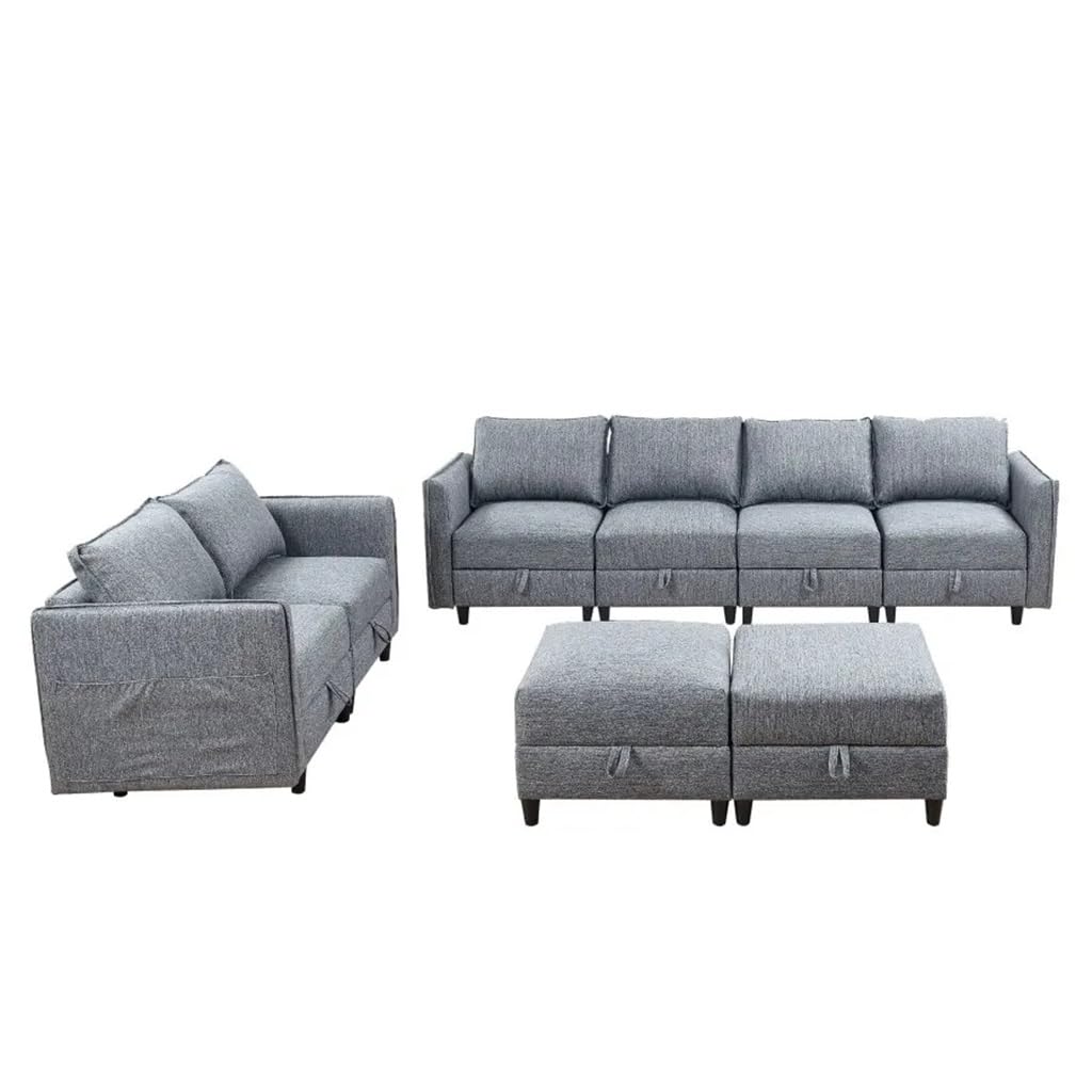 Modular Sectional Sofa L Shaped Convertible Couch with Reversible Chaise Storage Seat with Ottomans Fabric Grey