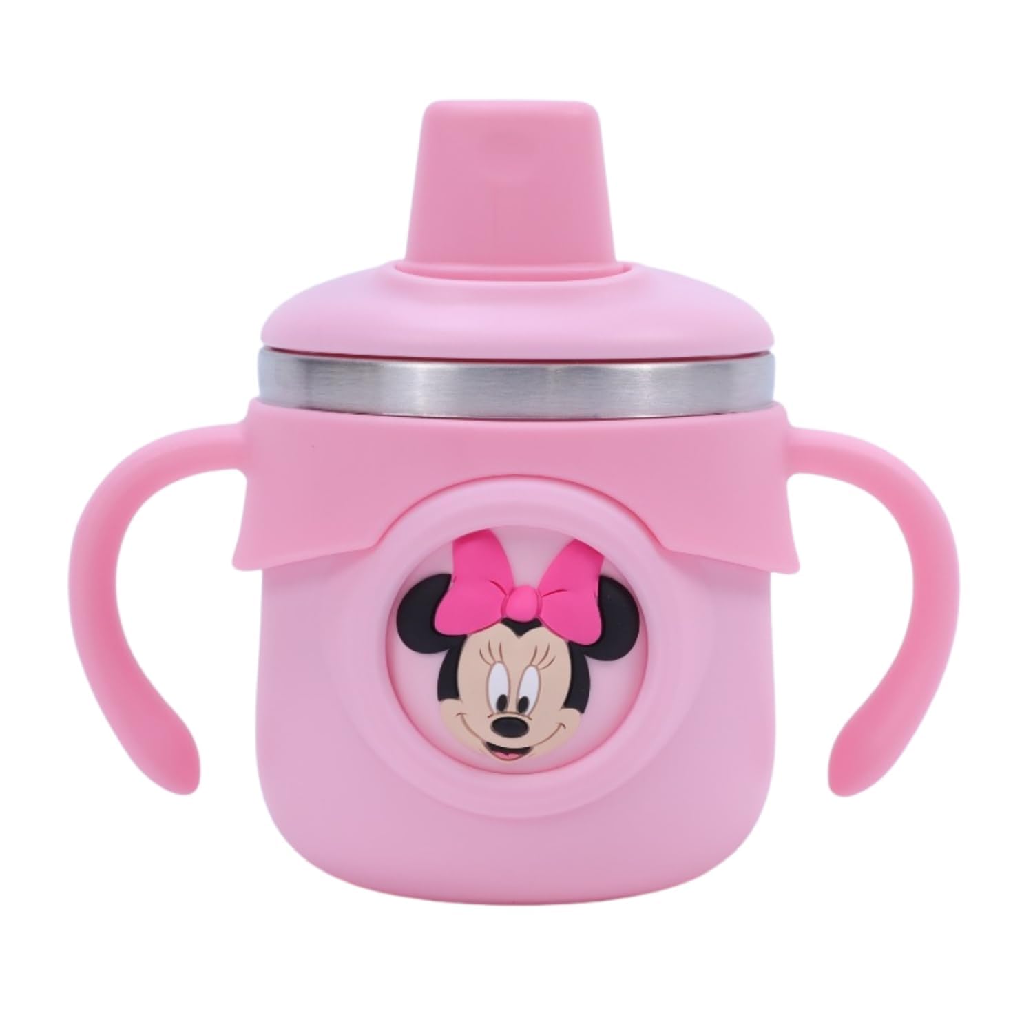The Little Bunny Stainless Steel Insulated Hot & Cold Baby Sipper Bottle with Handle - 260 ml | Anti Spill Travelling Milk Feeding Sippy Cup for Toddlers & Kids | BPA Free Water Bottle (Pink)-image-4