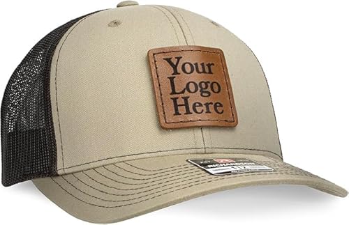 Oowee Products Custom Leather Patch Richardson 112 Trucker Hat, Cotton/Polyester Mesh, Snapback Closure, Handcrafted in USA