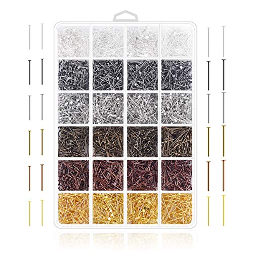 Jewelry Making Pins Supplies - 2400Pcs Jewelry Head Pins and Eye Pins for Charm Beads DIY Making (Head pin)