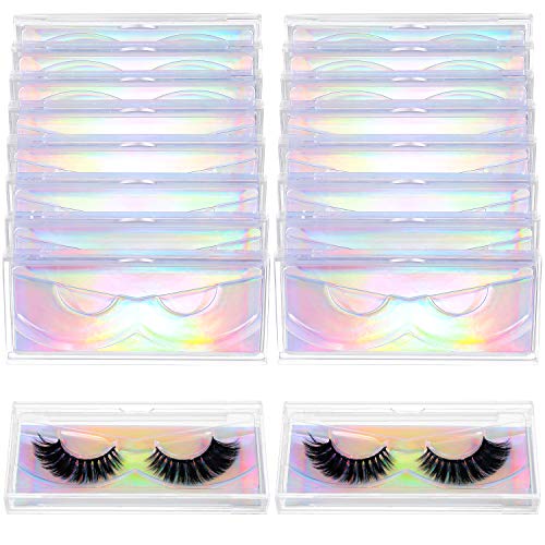 24 Pieces False Eyelash Packaging Box Empty Lash Box Plastic Eyelash Storage Box Clear Empty Eyelash Case with Glitter Paper and Tray for Women Girls Fake Eyelash Care (Holographic)