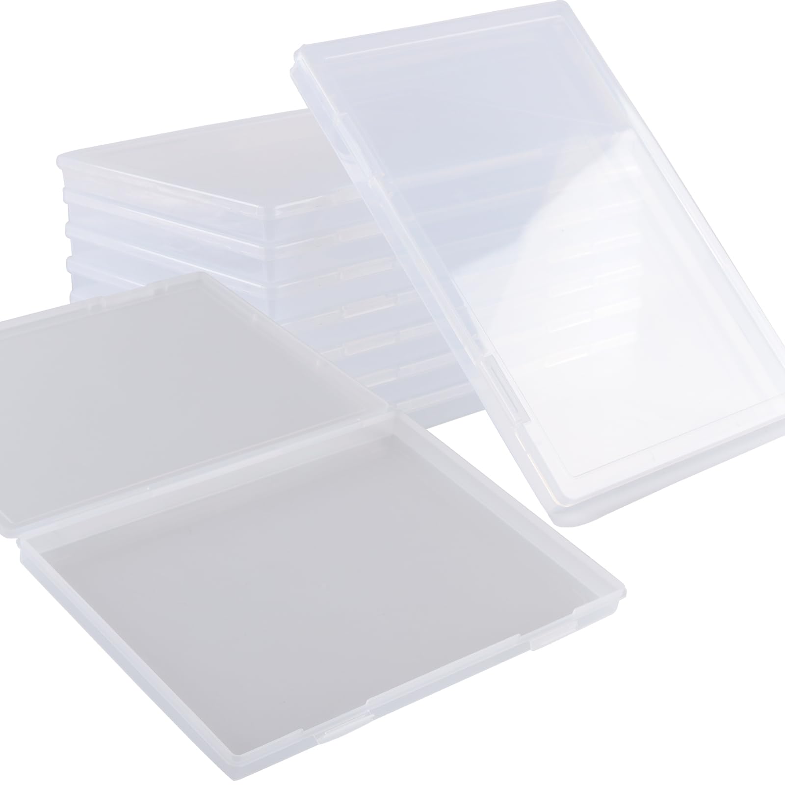 MAKTSAM 8 PCS A4 Plastic File Box, Clear A4 Paper Holder Plastic Scrapbook Paper Storage Boxes with Snap and Lids, Portable A4 Project Case for Magazines, Documents, 30.5 x 22.3 x 2.2cm
