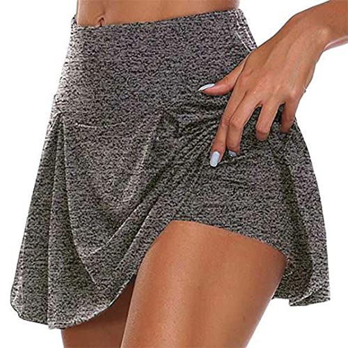 Silver Basic Falda de Tenis Plisada con Pantalón Corto para Mujer Falda Mini Escolar Falda Pantalón Control Barriga Cintura Alta Pantalones Cortos Deportivos S,Gris Claro-2