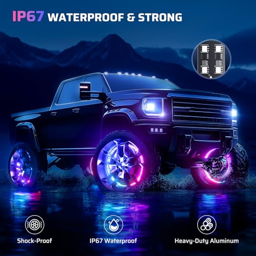 Image of Ehaho 14''-18'' Double Row Adjustable Wheel Lights, Brighter RGB Chasing Rim Lights with App, Music Wheel Ring Light with Turn & Braking Signal Compatible with Various Trucks SUV Car（4PCS）