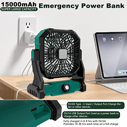 Camping Fan With Led Lantern, 15000Mah Rechargeable Battery Powered Outdoor Tent Fan (Fan C) #TOP4