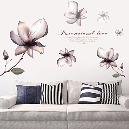 S.Twl.E Adhesivos de Pared Arte Mural Decoración Romántica Impermeable Extraíble Flor Magnolia vinilos Adhesivos Acogedor Salón Dormitorio Cama de Matrimonio Habitación Decoración de Fondo Carteles