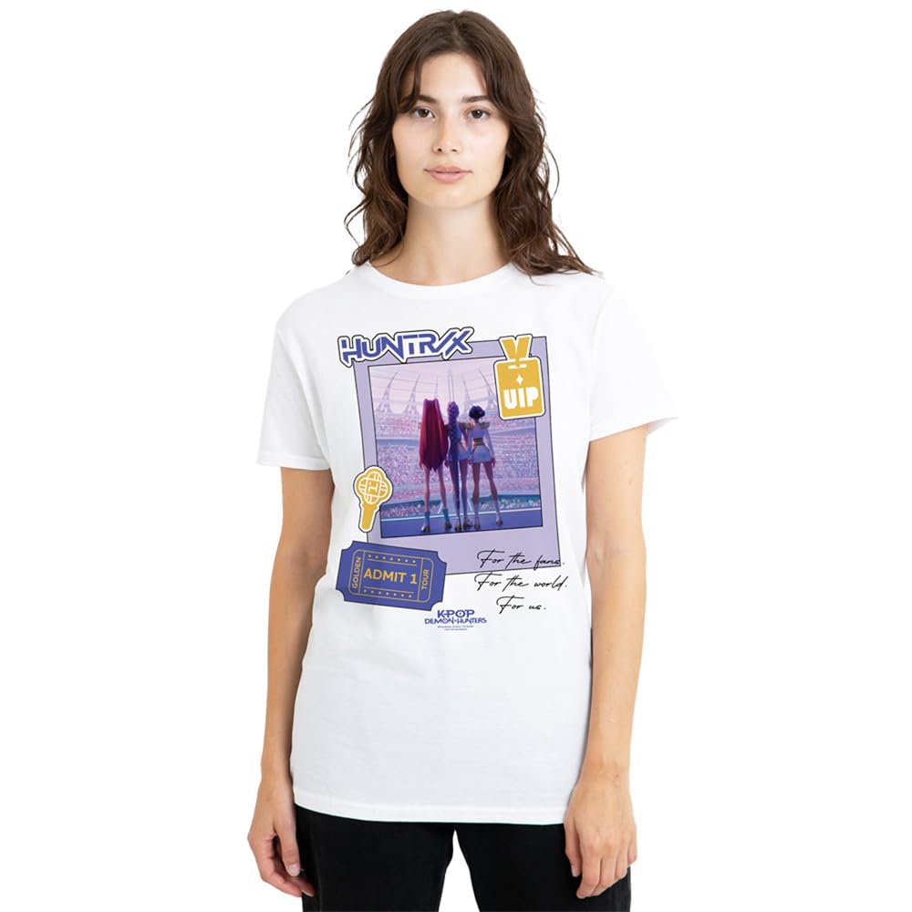 Kpop Demon Hunters Huntrix Golden Tour Ticket Ladies T Shirt, White, Small