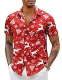 COOFANDY Weihnachtshemd Herren Weihnachtsshirt Kurzarm...
