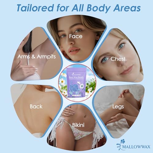 Image of Mallowwax Hard Wax Beads, 1lb Blue Stripless Wax For All Skin Types, Brazilian Wax Beads For Bikini Wax, Face, Eyebrows, Underarms, Legs, Full Body Hair Rmoval For Women and Men