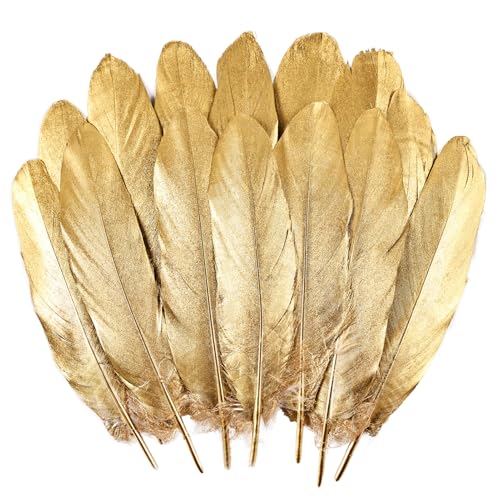 MAOFENG 150pcs 5-7 Inches Natural Goose Feathers Bulk DIY Crafts Feathers for Wedding Party Halloween Clothing Accessories Golden