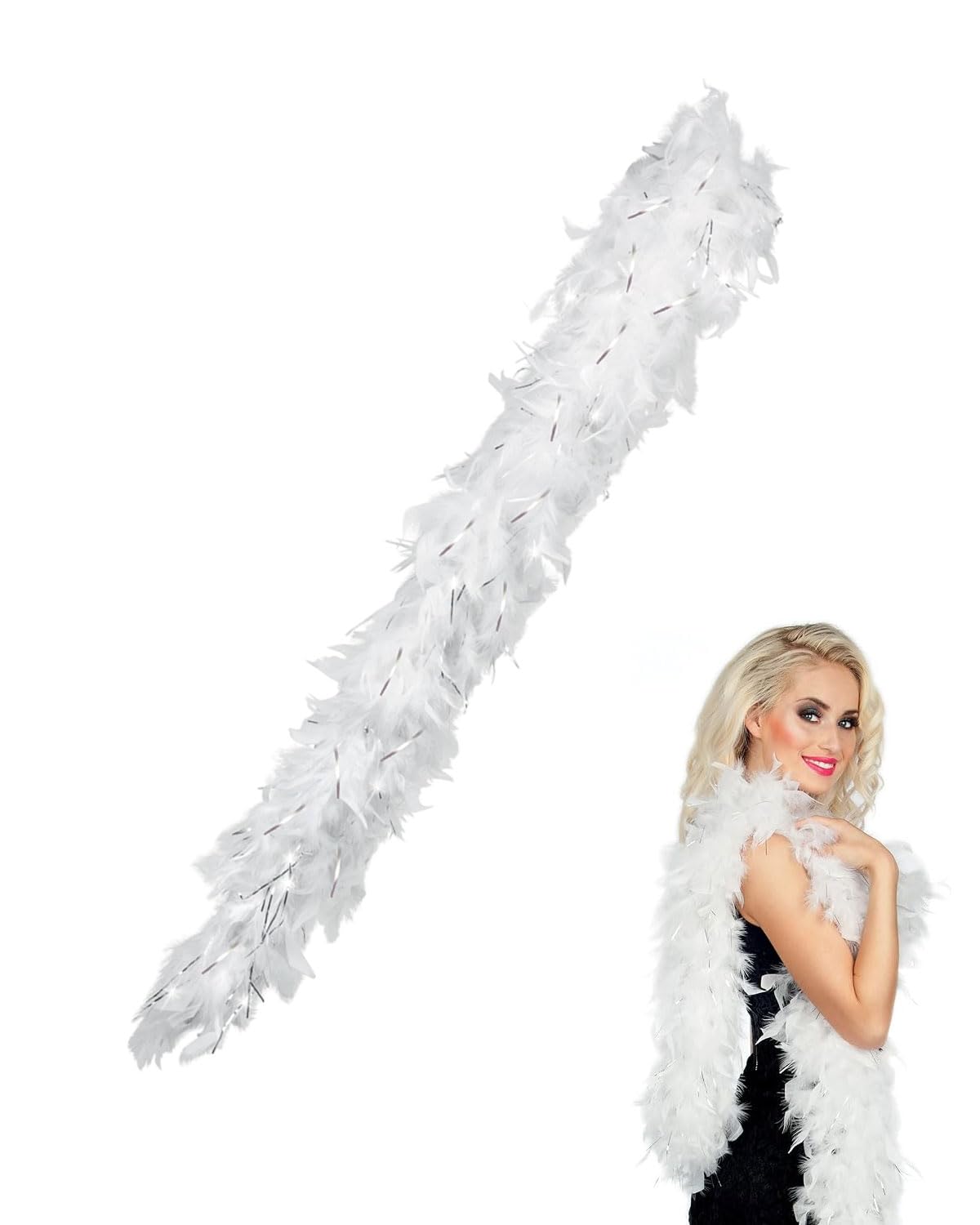 JEXOWIQ Boa En Plumes Blanches 120 Cm – Accessoire Carnaval, Mariage, DIY Et Danse