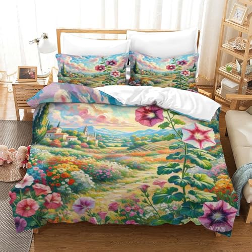 Housse de couette en microfibre douce motif pétunie 3D avec fermeture éclair