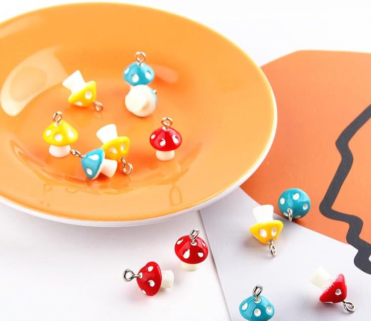 Youeon 80 Pcs Mushroom Pendant Charms, Colorful Mushroom Resin Charms for Jewelry Making, DIY Pendant Ornament for Bracelets Necklaces Earrings Keychains DIY Crafts - Image 3