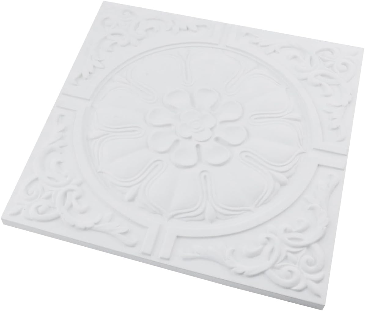 Wealrit Square PU Ceiling Medallion Ceiling Fan Light Covers White Flower Lighting Medallion Decorative Plate for Light Fixtures and Fans Chandeliers Lampshade Decor - Type 03