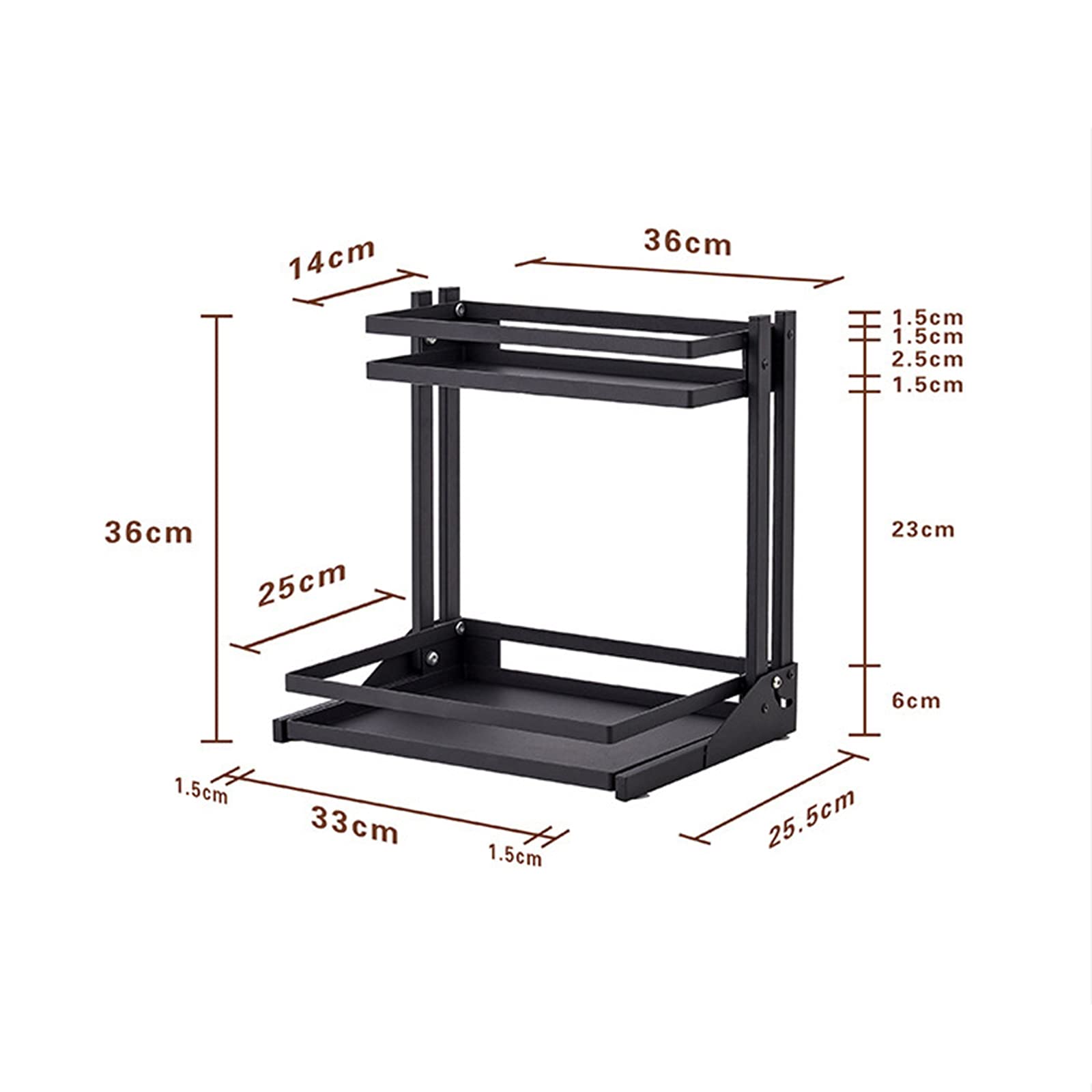 LDIW Soportes para Botes de Especias Estante de Almacenamiento de Encimera de Cocina, para Especias Condimentos, Jabones, Botelas, Frascos para Cocina, Baño, Dormitorio y Oficina,Negro,Second Floor