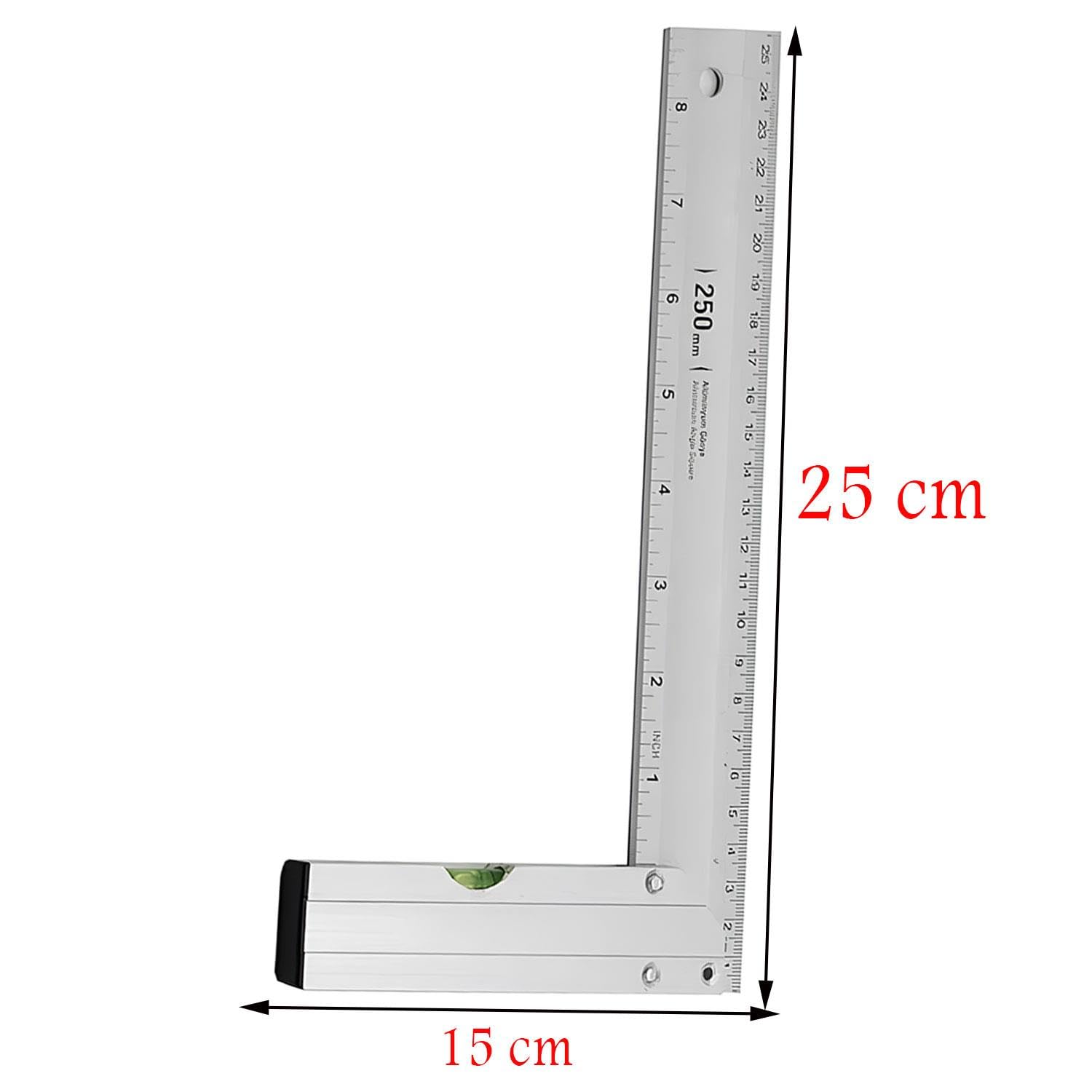Badem10 Alüminyum L Gönye Su Terazili Cetvel Kaynak Kaynakçı Marangoz Gönyesi 250 mm