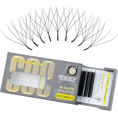 SEEDEW 5D Lash Extensions, 0.07mm D Curl MIX8-15mm 12 Rows/Tray, W Shape Flat Stem