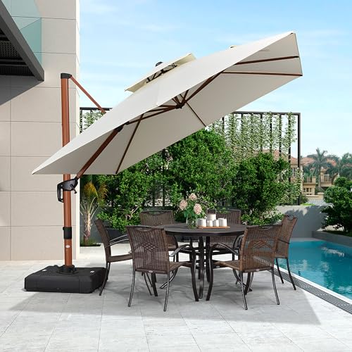 PURPLE LEAF Parasol De Jardin Extérieur, Parasol Déporté Inclinable 3 x 3 m, Grain de Bois en...