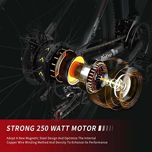 Rinkmo Electric Bike Adults Electric Mountain Bike 26in Power Assist Commuter Bicycle,20mph Ebike with Removable 10ah Battery, Professional 21 Speed Gears Disc Brakes Aluminum Bike