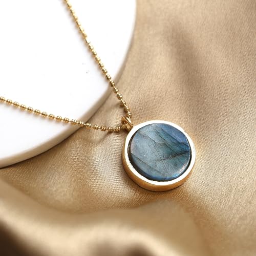 Gempires Labradorite Coin Pendant Necklace for Women 16mm Disc Pendant, Round Necklace - Image 4