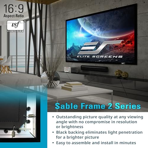 Image of Elite Screens Sable Frame 2, 138 inch Diagonal, 2.35:1, Active 3D 4K Ultra HD Ready Fixed Frame Home Theater Movie Office Presentations Indoor Front Projection Projector Screen, ER138WH2-WIDE, Black